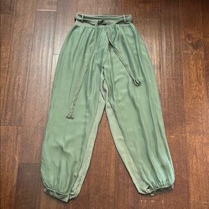 Scandal Fairycore Sage Green Silk and Viscose Layered Pants, Size Medium